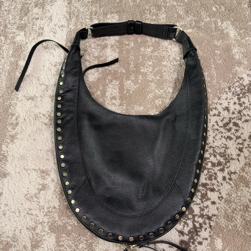 Vince Camuto Raihn Black Leather Hobo Bag Purse Zip Handle